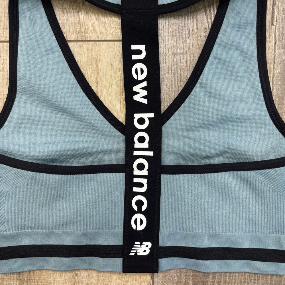 New Balance Sports Bra Blue Black Racerback Medium Impact Athletic Top Size M - Picture 6 of 9